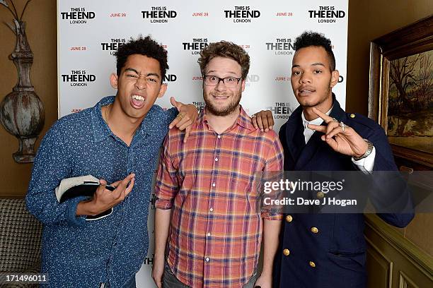 Actor Seth Rogen with Jordan Stephens and Harley Alexander-Sule of the Rizzle Kicks attend the "This Is The End" Special Screening at the Charlotte...