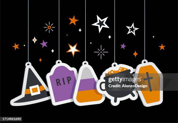 halloween labels. - coffin stock illustrations