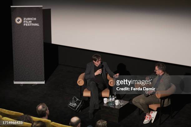 Michael Steiner and Christian Jungen attend the "ZFF Masters: Michael Steiner" during the 19th Zurich Film Festival at Frame 2 on October 03, 2023 in...
