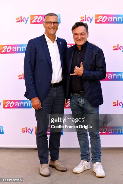 Giuseppe Bergomi and Fabio Caressa attend a panel during the 20 years in Italy celebration of Sky at Museo Nazionale Romano, Terme di Diocleziano on...