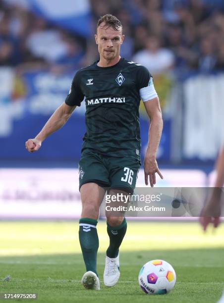 Christian Gross of Werder Bremen controls the ball during the Bundesliga match between SV Darmstadt 98 and SV Werder Bremen at Merck-Stadion am...
