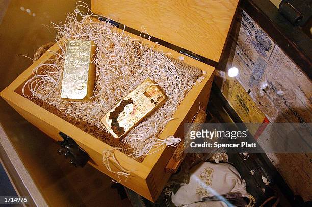 Gold bars taken from the S.S. Central America ship which sank in 1857 are displayed at the Museum of American Financial History January 8, 2003 in...