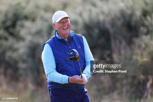 Chief Executive of the R&A, Martin Slumbers tees off on the 1st hole during a practice round prior to the Alfred Dunhill Links Championship at...