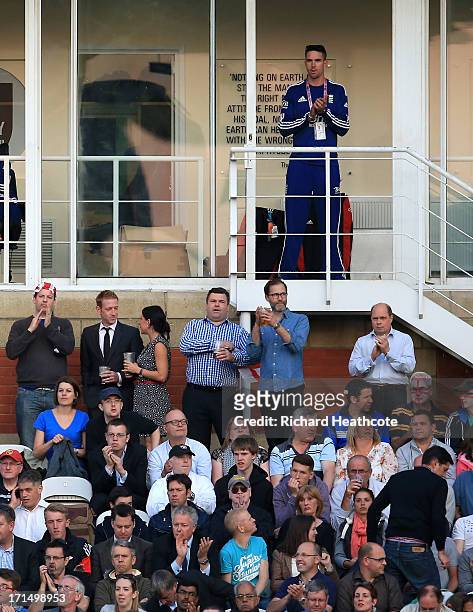 Kevin Pietersen of England watches on from the dressing room during the 1st Natwest International T20 match between England and New Zealand at The...
