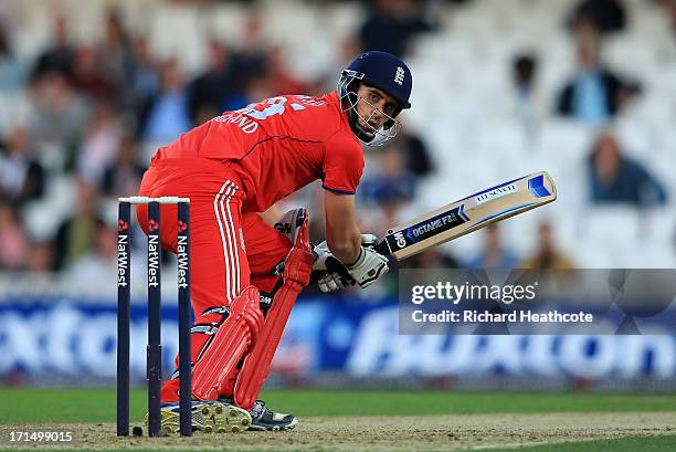 Alex Hales of England bats during the 1st Natwest International T20 match between England and New Zealand at The Kia Oval on June 25, 2013 in London,...