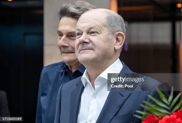 Olaf Scholz, German Chancellor, is seen ahead of a meeting of the SPD presidium after the state elections in Hesse and Bavaria in the Willy Brandt...