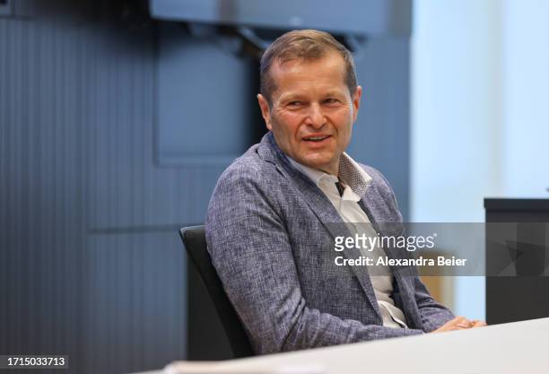 Ferenc Krausz addresses a news conference after co-winning the Nobel Prize in Physics on October 03, 2023 in Garching, Germany. Krausz, who works at...