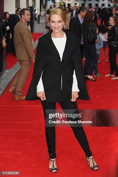 Uma Thurman attends the press night for 'Charlie and the Chocolate Factory' at Theatre Royal on June 25, 2013 in London, England.