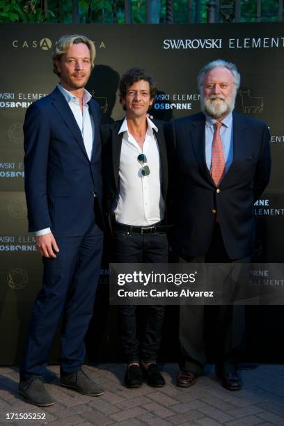 Markus Langes-Swarovski, Willie Marquez and Tomas Osborne attend Swarovski-Osborne Bull illumination at the Casa America on June 25, 2013 in Madrid,...