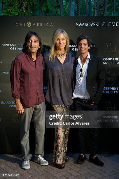 Antonio Carmona, Mariola Orellana and Willie Marquez attend Swarovski-Osborne Bull illumination at the Casa America on June 25, 2013 in Madrid, Spain.