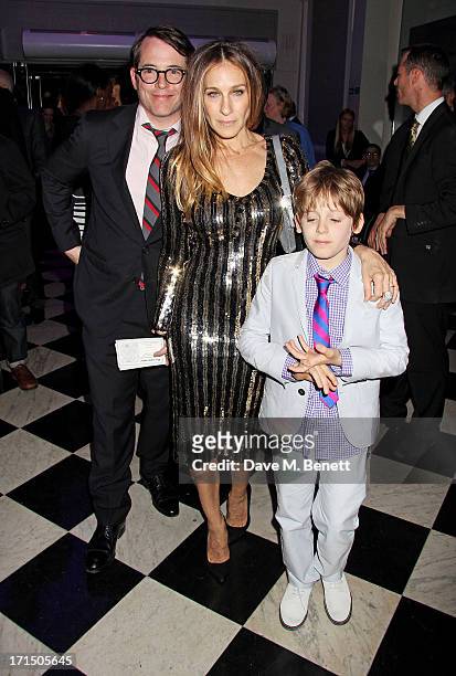 Matthew Broderick, Sarah Jessica Parker and their son James Wilkie Broderick attend an after party celebrating the press night performance of...