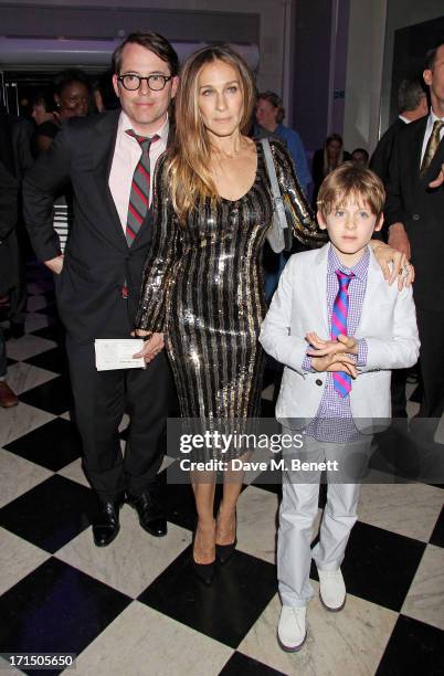 Matthew Broderick, Sarah Jessica Parker and their son James Wilkie Broderick attend an after party celebrating the press night performance of...