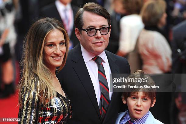 Sarah Jessica Parker, Matthew Broderick and James Wilkie Broderick attend the press night for 'Charlie and the Chocolate Factory' at Theatre Royal on...