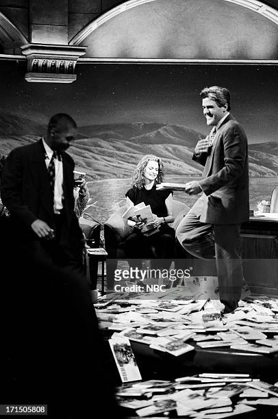 Episode 78 -- Pictured: Bandleader Branford Marsalis, actress Kathryn Harrold, host Jay Leno on September 24, 1992 --