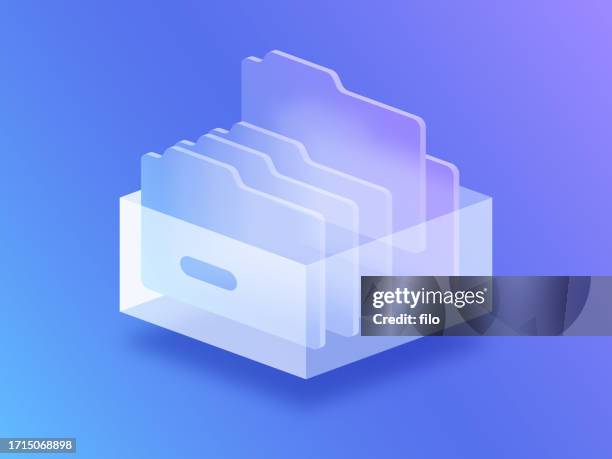 datenbank dokument dateiserver transparent glassmorphism dateiordner 3d-design - akte stock-grafiken, -clipart, -cartoons und -symbole