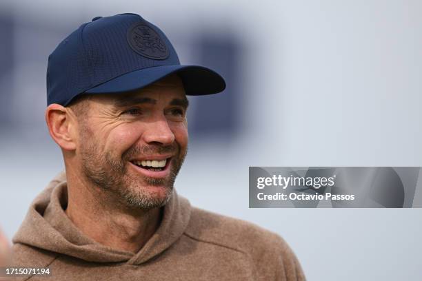 Cricketer, James Anderson looks on ahead of a practice round prior to the Alfred Dunhill Links Championship at the Old Course St. Andrews on October...