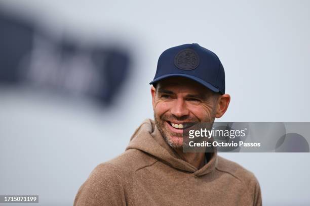 Cricketer, James Anderson looks on ahead of a practice round prior to the Alfred Dunhill Links Championship at the Old Course St. Andrews on October...