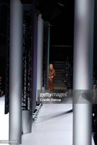 Fashion designer Miuccia Prada at the runway during the Miu Miu Womenswear Spring/Summer 2024 show as part of Paris Fashion Week on October 3, 2023...