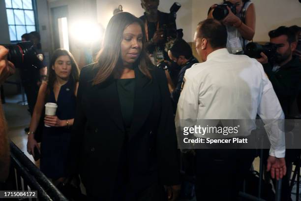 New York Attorney General Letitia James arrives at New York State Supreme court for the second day of the civil fraud trial against former U.S....