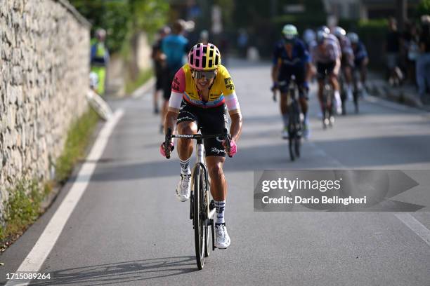 Richard Carapaz of Ecuador and EF Education-EasyPost attacks during the 102nd Tre Valli Varesine 2023 a 196.54km one day race from Busto Arsizio to...