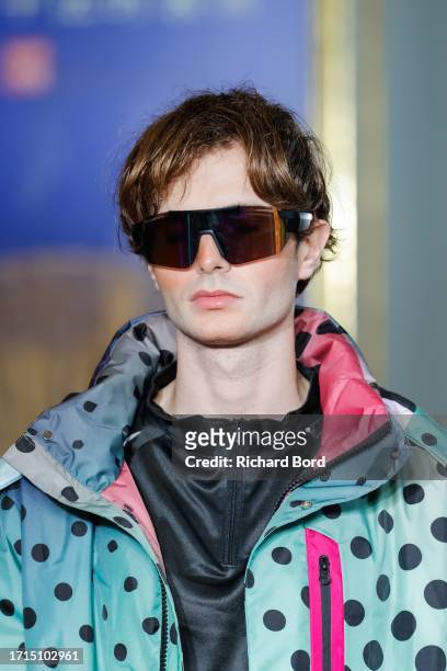 Model walks the runway during the GongQingCheng China Post And ODI Show at Centre Culturel de Chine as part of Paris Fashion Week on October 03, 2023...