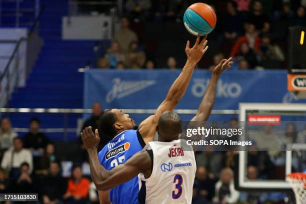 Vince Hunter of Zenit St Petersburg and Tonye Jekiri of CSKA Moscow in action during the VTB United League basketball match, Regular Season, between...