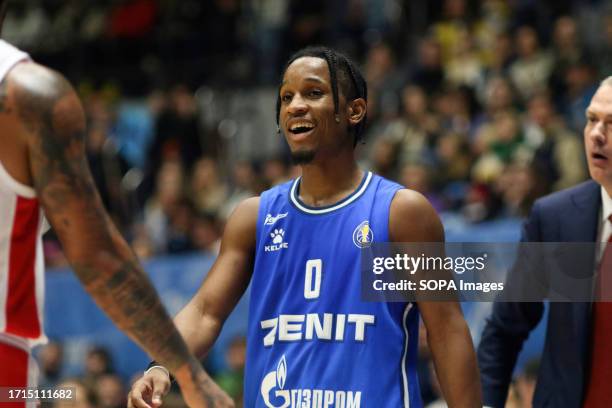 Trent Frazier of Zenit St Petersburg in action during the VTB United League basketball match, Regular Season, between Zenit St Petersburg and CSKA...