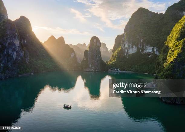 aerial view of halong bay in vietnam - halong bay stock pictures, royalty-free photos & images