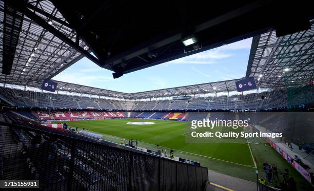 General view of the Red Bull Arena prior to the UEFA Champions League match between FC Red Bull Salzburg and Real Sociedad at Red Bull Arena on...
