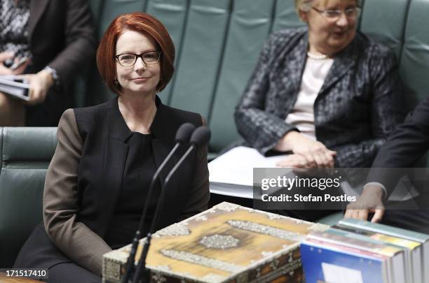 Prime Minister Julia Gillard during question time at Parliament House on June 26, 2013 in Canberra, Australia. It has been reported Rudd supporters...