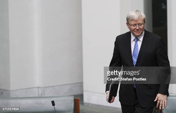 Kevin Rudd arrives during question time at Parliament House on June 26, 2013 in Canberra, Australia. It has been reported Rudd supporters are...