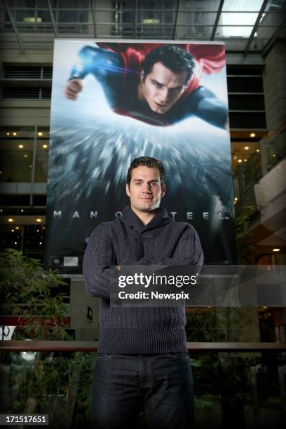 British actor Henry Cavill poses during a photo shoot on June 25, 2013 in Sydney, Australia. Cavill is in Australia to promote his new superman film...