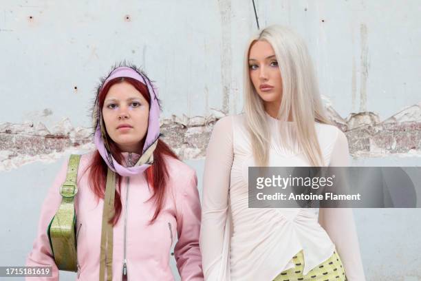 Mira Al-Momani and Astrid Lonsdale attends the Kiko Kostadinov Womenswear Spring/Summer 2024 show as part of Paris Fashion Week on October 03, 2023...