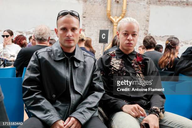 Bill Kouligas and Jaidev Alvarez a.k.a Total XTC attend the Kiko Kostadinov Womenswear Spring/Summer 2024 show as part of Paris Fashion Week on...