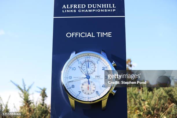 Detailed view of IWC Schaffhausen Official Timekeeping during a practice round prior to the Alfred Dunhill Links Championship at Kingsbarns Golf...
