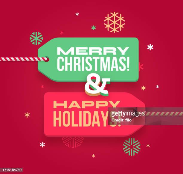 merry christmas and happy holidays gift tag present design - classification stock illustrations
