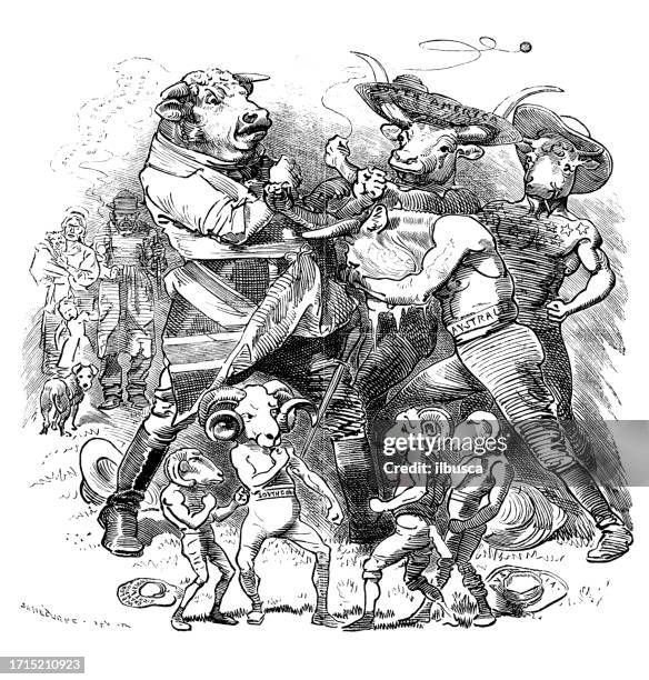british satire caricature comic cartoon illustration - animals attacking stock illustrations