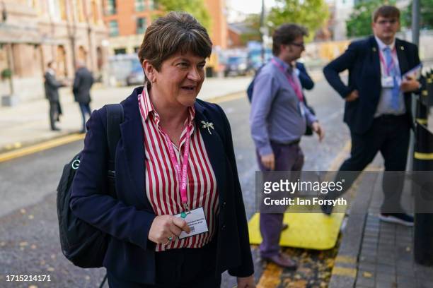 Former First Minister of Northern Ireland Arlene Foster attends on the third day of the Conservative Party Conference on October 03, 2023 in...