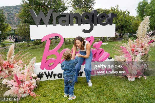 Katharine McPhee attends the Wrangler x Barbie collaboration launch event at The Paddock Riding Club on September 30, 2023 in Los Angeles, California.