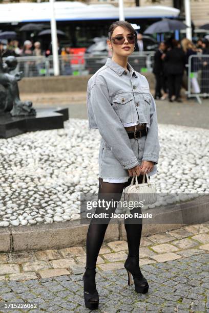 Katherine Langford attends the Miu Miu Womenswear Spring/Summer 2024 show as part of Paris Fashion Week on October 03, 2023 in Paris, France.