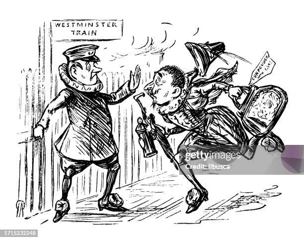 british satire caricature comic cartoon illustration - railroad conductor stock illustrations