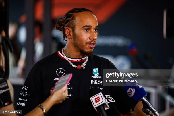 Lewis Hamilton of United Kingdom, Mercedes - AMG PETRONAS, portrait during the Formula 1 Qatar Grand Prix from 5th to 8th of October, 2023 on the...