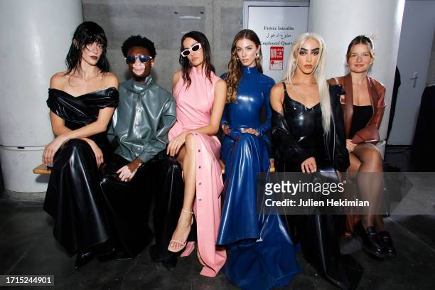 Maeva Giani Marshall, Yvesmark Chery, a guest, Carmella Rose, Bilal Hassani and guest attend the Avellano Womenswear Spring/Summer 2024 show as part...