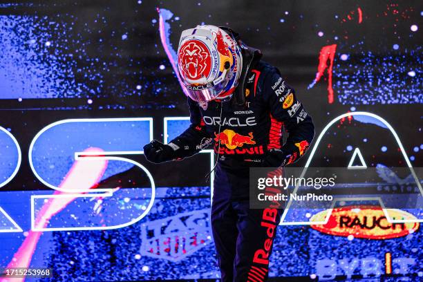 Max Verstappen of Netherlands, Oracle Red Bull Racing, portrait celebrates his Formula 1 2023 World Champion during the Formula 1 Qatar Grand Prix...