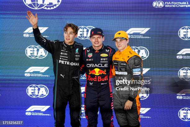 George Russell of United Kingdom, Mercedes - AMG PETRONAS, Max Verstappen of Netherlands, Oracle Red Bull Racing, Oscar Piastri of Australia, Mclaren...
