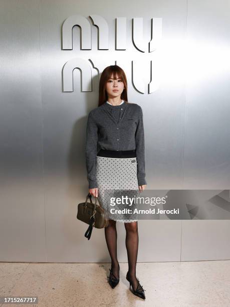 Saisai Guan attends the Miu Miu Womenswear S/S 2024 show as part of Paris Fashion Week at Palais d'Iena on October 03, 2023 in Paris, France.