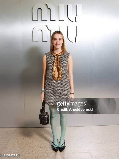 Monica Anoz attends the Miu Miu Womenswear S/S 2024 show as part of Paris Fashion Week at Palais d'Iena on October 03, 2023 in Paris, France.