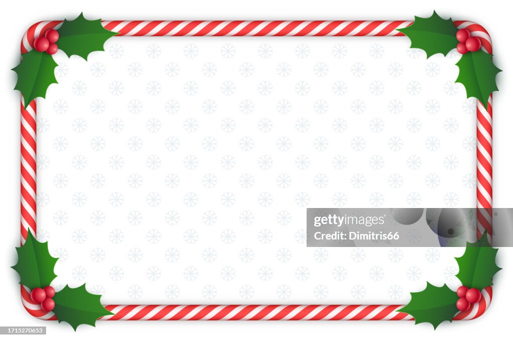 Candy cane frame with holly berries