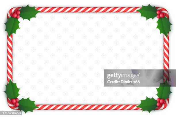 candy cane frame with holly berries - candy cane pattern stock illustrations