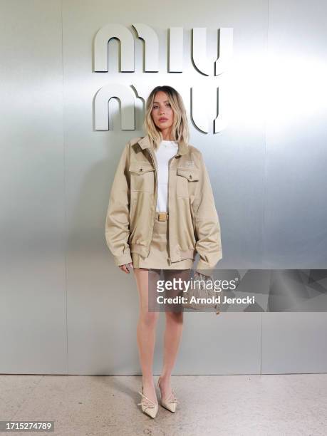 Alix Earle attends the Miu Miu Womenswear S/S 2024 show as part of Paris Fashion Week at Palais d'Iena on October 03, 2023 in Paris, France.